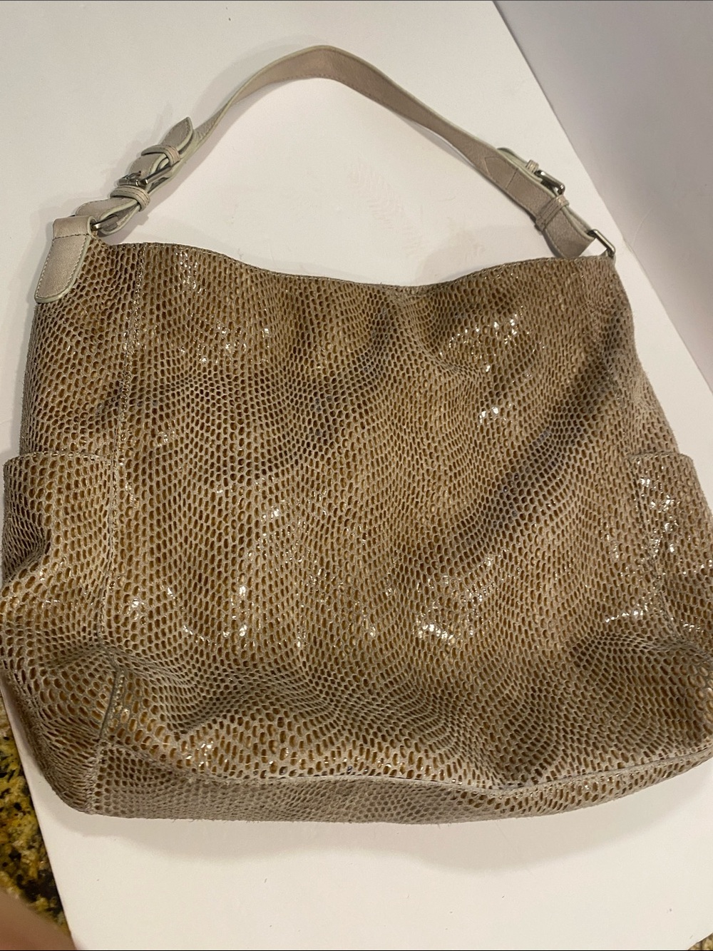 Taupe Textured Hobo Shoulder Bag - Women Sorial